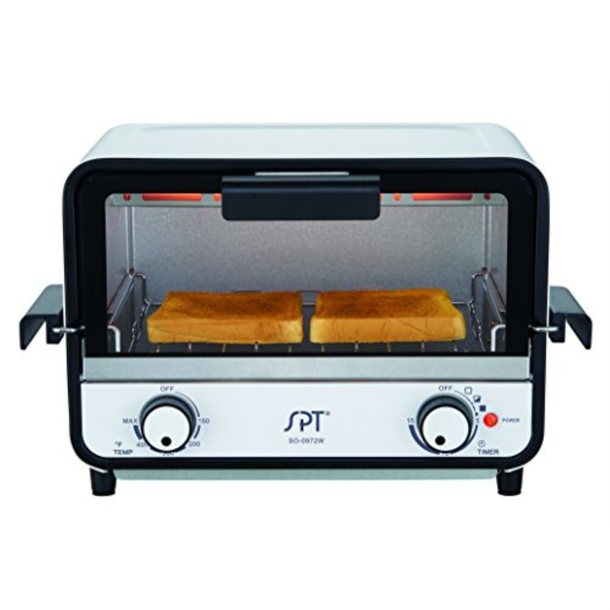 SPT  Easy Grasp 2 Slice Countertop Toaster Oven, Glossy White