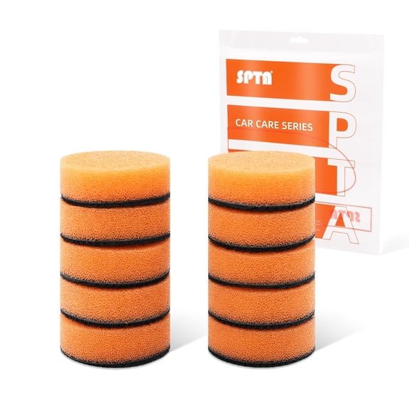 SPTA 10 Pack 1.3 Inch(33mm) Orange Heavy Cut Polishing Pad for Car Buffer Polisher Compound Sponge Pads, Compounding, Buffing,Remove 1200#/1500# Sanding Marks For Car  Detailing, Tight Areas