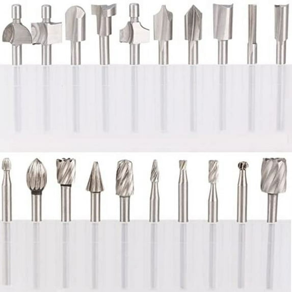 SPTA 10Pc HSS Router Carbide Engraving Bits & 10Pcs Router Bit 1/8"(3mm) Shank for Rotary Tools for DIY Woodworking, Carving, Engraving, Drilling