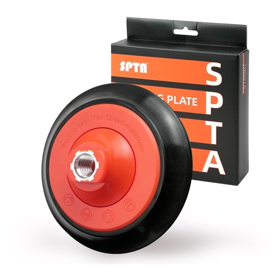 SPTA 1Pc 6 Inch (150mm) Rotary Flexible Backing Plate 5/8"-11 Thread Hoop-and-Loop Face PU Soft Backing Pad Used On Rotary Polisher Sander for Sanding Polishing Buffing Finishing