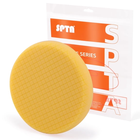 SPTA 1Pc Yellow Medium Cut Foam Pad, Buffing Polishing Pad, 7.5 Inch Face for 7 Inch 180mm Backing Plate Compound Buffing Sponge Pads for Car Buffer Polisher Compounding, Polishing and Waxing