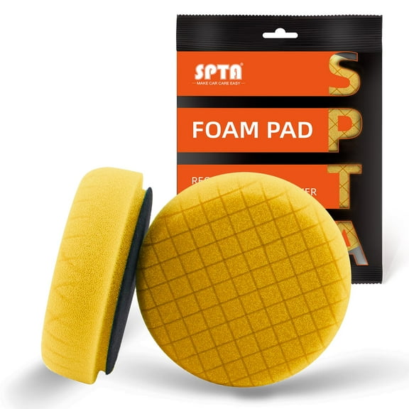 SPTA 1Pc Yellow Medium Cut Pad, Buffing Polishing Foam Pad, 3.5 Inch Face for 3 Inch 80mm Backing Plate Compound Buffing Sponge Pads for Car Buffer Polisher Compounding, Polishing and Waxing