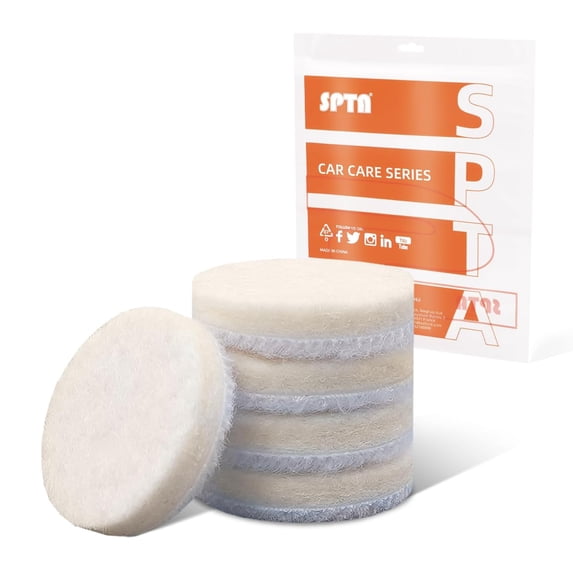 SPTA 5 Pack 1 Inch 25mm Wool Felt Polishing Pad Set – Felt Buffing Wheels with Flocking Hook & Loop Backing for Random Orbital Sander, Polishing & Finishing