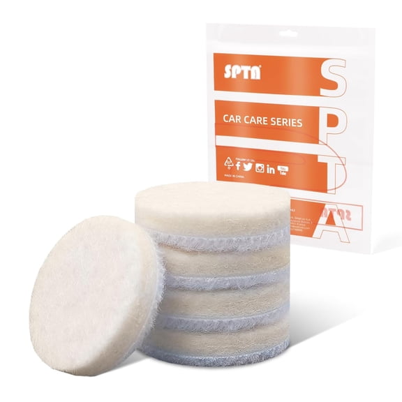 SPTA 5 Pack 1 Inch 25mm Wool Felt Polishing Pad Set Felt Buffing Wheels with Flocking Hook & Loop Backing for Random Orbital Sander, Polishing & Finishing