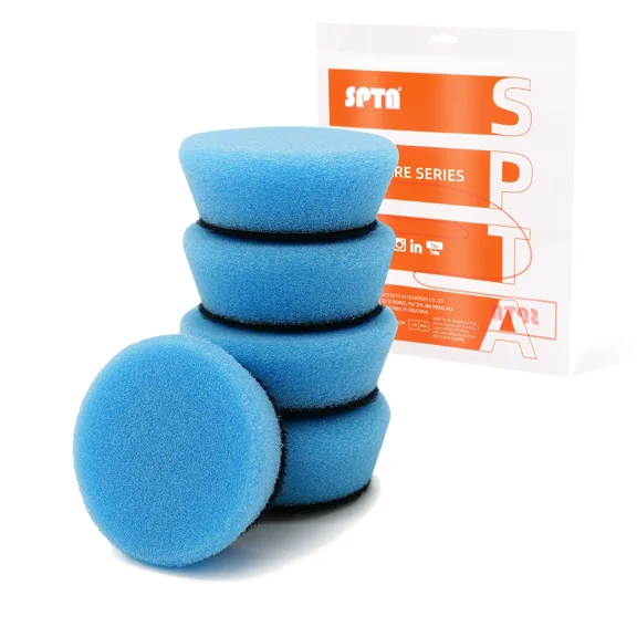 SPTA 5 Pack 1 Inch 32mm Blue T60 Moderate Cut Foam Polishing Pad For DA/RO Car Polisher To Remove 1500#/2000# Sanding Disc Marks & Medium oxidation Over Spray, Surface For Car Detailing, Tight Areas