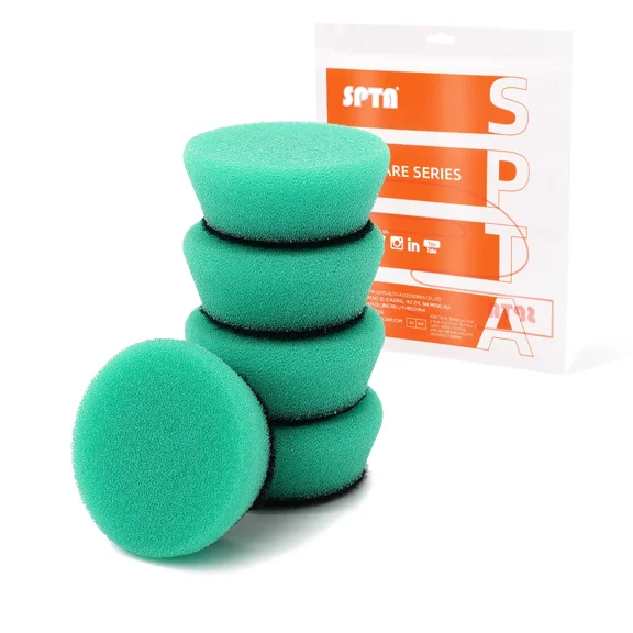 SPTA 5 Pack 1 Inch 32mm T120 Green Heavy Cut Foam Polishing Pad For DA/RO/GA Car Buffer Polisher To Remove 1200/1500# Sanding Disc Marks ,Deep Scratches,Overspray Heavy Oxidation For Car Detailing