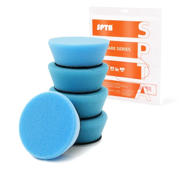 SPTA 5 Pack 2 Inch 50mm Blue T60 Moderate-Cut Foam Polishing Pad For DA/RO Car Polisher To Remove 1500#/2000# Sanding Marks & Medium oxidation Over Spray For Car Detailing, Tight Areas Small Space