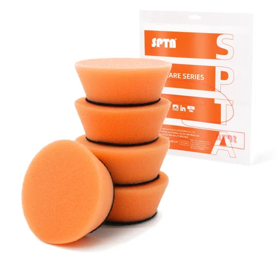 SPTA 5 Pack 2 Inch(50mm) Orange Heavy Cut Beveled Polishing Pads for Car Buffer Polisher Compound Polishing Sponge Pads, Compounding,Remove 1200#/1500# Sanding Marks For Car Detailing