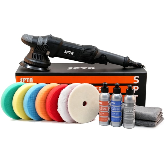 SPTA Buffer Polisher, 5-Inch 125mm Dual Action Random Orbital Car Polisher,Car Detailing Kit, 5Pcs 5 inch Foam and Wool Polishing Pad for Car Polishing and Waxing