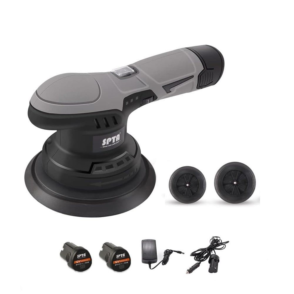 SPTA Cordless Car Buffer Brushless Polisher with 2Pcs 12V Lithium Rechargeable Battery Variable Speed Portable Polisher For Waxing