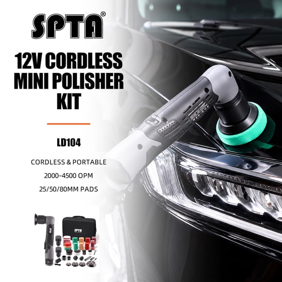 SPTA Cordless Mini Polisher, 12V Multi Polisher, Micro Cordless Scratches Killer Car Polisher RO/DA Mini Auto Machine Set With Polishing Pad And Wool Pads for polishing, Sanding and Cleaning
