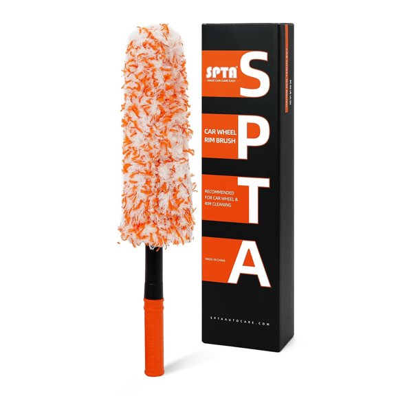 SPTA Microfiber Wheel Brush, Removable Car Wheel Cleaning Brush , Bendable, Firm Rim Cleaner Brush for Wheel Cleaning, Long Non-Slip Handle and Flat Head