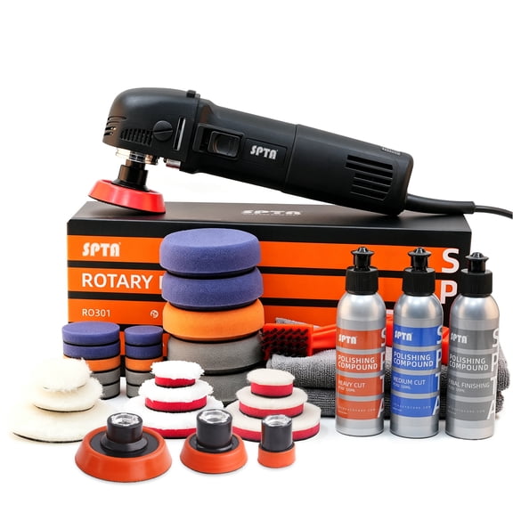 SPTA Mini Polishing Machine Buffer Rotary Polisher Auto Detailing with 1/2/3 Inch Detail Polishing Pads Kit M14 Thread Backing Plate