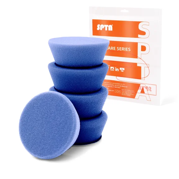 SPTA Pro 5 Pack 2 Inch/50mm Blue Medium Cut Beveled Foam Buffing Polishing Pads, Compounding & Buffing Pads for Car Buffer Polisher, Removes 15002000 Grit Sanding Marks, Tight Areas