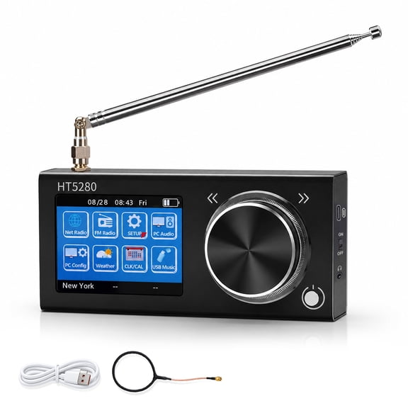 SPTFFOT TEF6686 Full Band Radio Aviation Receiver 2.8" LCD Aluminum Alloy Black