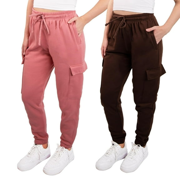 SPXTREME [2 Pack] Women's Cargo Jogger Sweatpants Casual Lounge Ultimate Comfort Soft Feel, Large