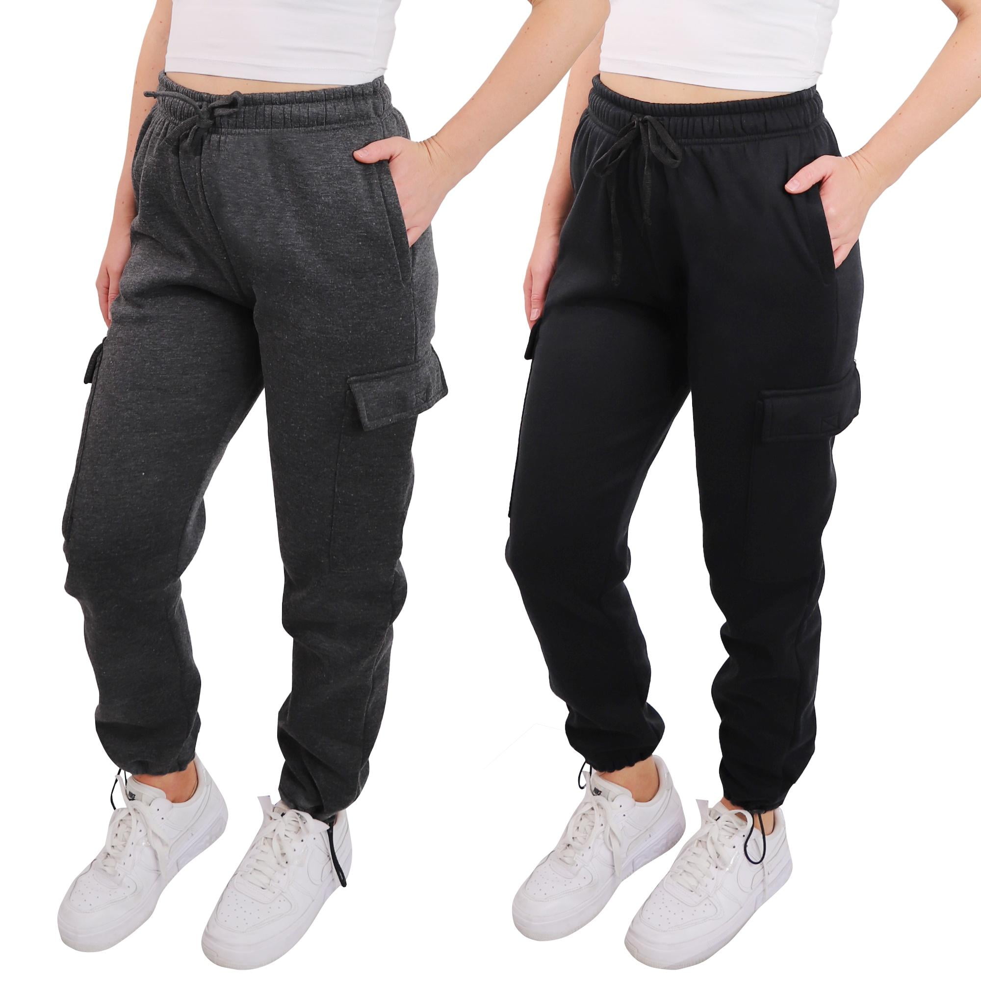 [2 Pack] Women's Sweatpants Cargo Jogger Soft Fleece Adjustable Pants, Sizes S - 2XL