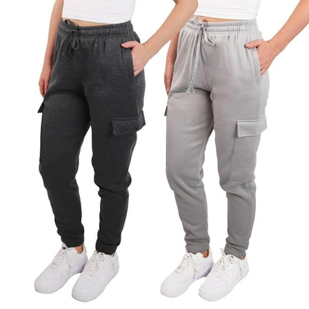 SPXTREME [2 Pack] Women's Cargo Jogger Sweatpants Casual Lounge Ultimate Comfort Soft Feel, Medium