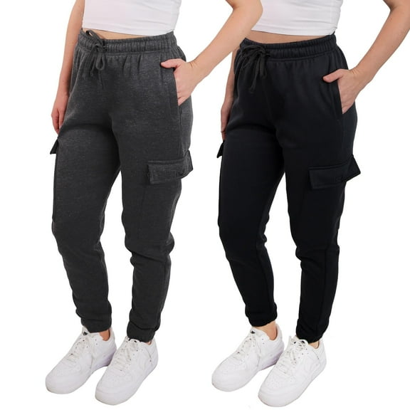 SPXTREME [2 Pack] Women's Cargo Jogger Sweatpants Casual Lounge Ultimate Comfort Soft Feel, Small