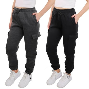 SPXTREME [2 Pack] Women's Sweatpants Cargo Jogger Soft Fleece Adjustable Pants, Sizes S - 2XL