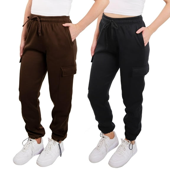 SPXTREME [2 Pack] Women's Sweatpants Cargo Jogger Soft Fleece Adjustable Pants, Sizes S - 2XL