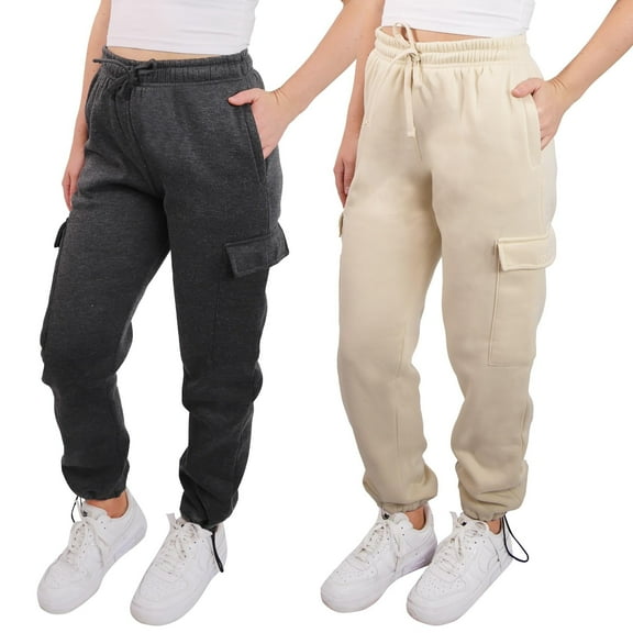 SPXTREME [2 Pack] Women's Sweatpants Cargo Jogger Soft Fleece Adjustable Pants, Sizes S - 2XL
