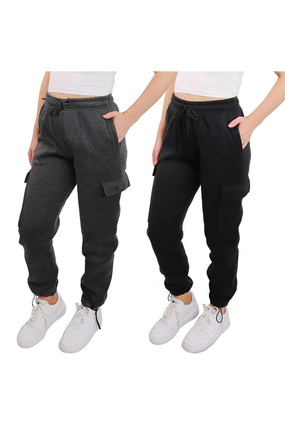 [2 Pack] Women's Sweatpants Cargo Jogger Soft Fleece Adjustable Pants, Sizes S - 2XL