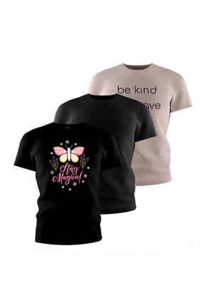 [3 Pack] Girls Boyfriend Short Sleeve Graphic T-Shirts Junior Teen Tween Tees Sizes 7-18