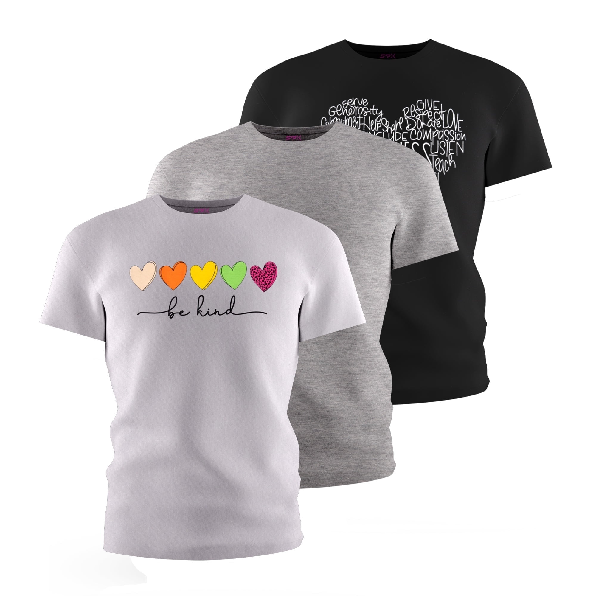[3 Pack] Girls Boyfriend Short Sleeve Graphic T-Shirts Junior Teen Tween Tees Sizes 7-18