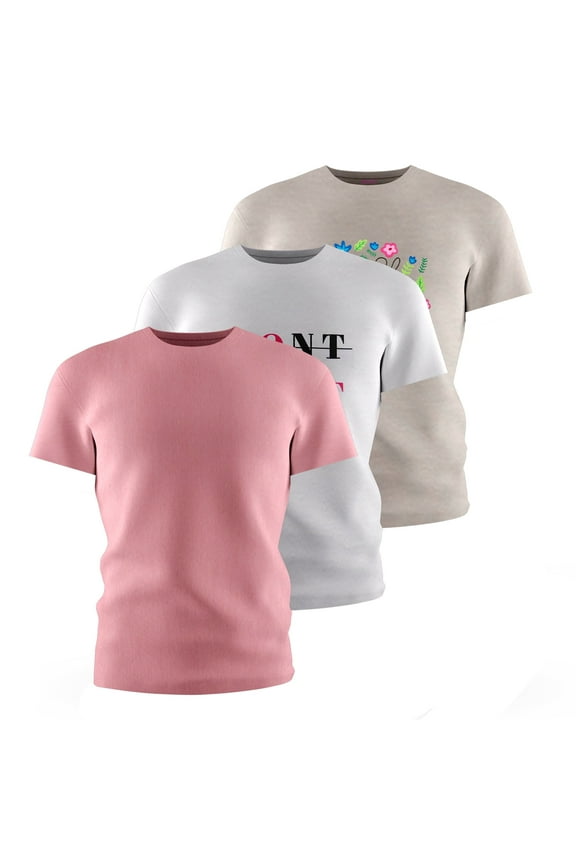 [3 Pack] Girls Boyfriend Short Sleeve Graphic T-Shirts Junior Teen Tween Tees Sizes 7-18