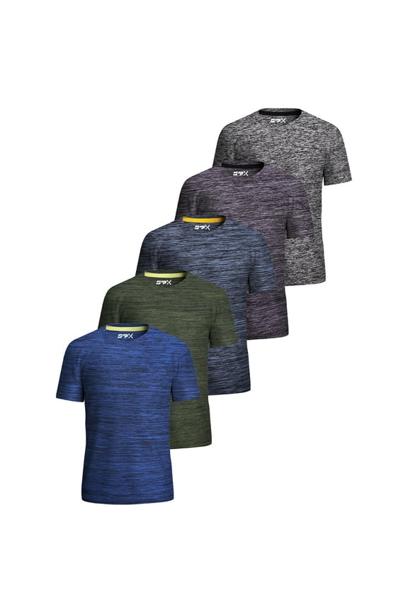 [5 Pack] Men’s Dry-Fit Activewear Crewneck T Shirts Running Gym Workout Quick Dry Tee Top