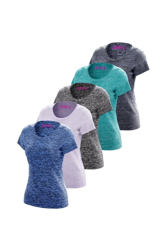 [5 Pack] Workout Tops for Women Short Sleeve Crewneck Dry-Fit Moisture-Wicking Women's Activewear T-Shirts for Gym Yoga Running, Plus Sizes S–4XL