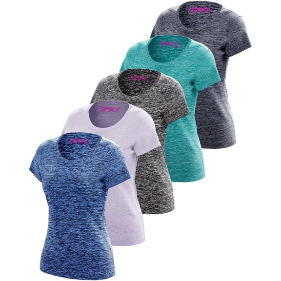 SPXTREME [5 Pack] Workout Tops for Women Short Sleeve Crewneck Dry-Fit Moisture-Wicking Women's Activewear T-Shirts for Gym Yoga Running, Plus Sizes S–4XL