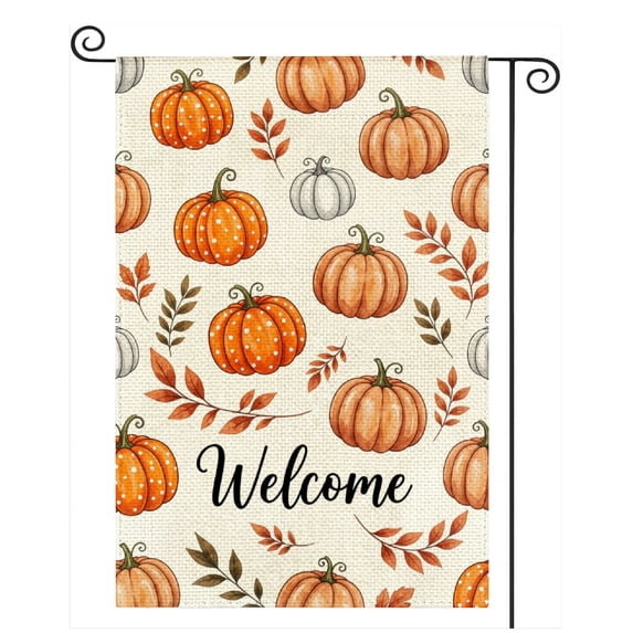 SPXUBZ 12x18 Inch Double-Sided Fall Garden Flag, Featuring Pumpkins and Maple Leaves, Great for Decorating Your Farmhouse Porch or Lawn During the Holiday Season