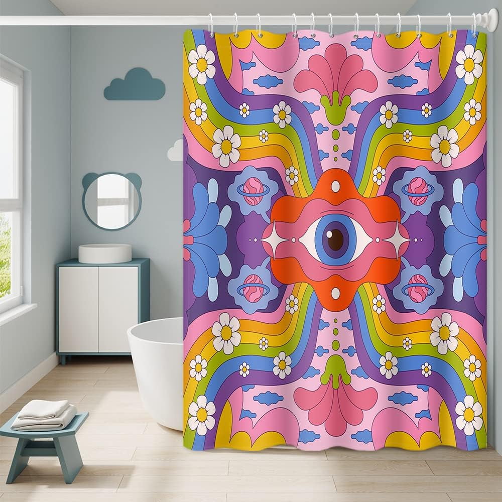 SPXUBZ 70s Retro Style Shower Curtains for Bathroom Colorful Rainbow