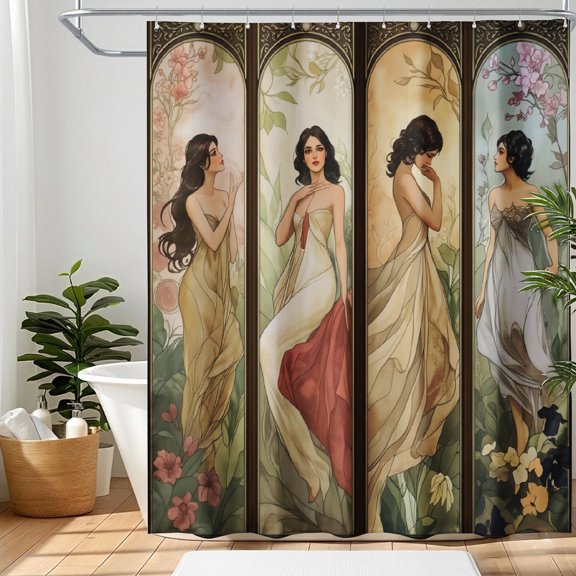 SPXUBZ 72x72 Inch Classic Oil Painting Portrait Shower Curtain Set with Hooks, Waterproof Washable Polyester Fabric Bath Curtains for Bathroom Decor