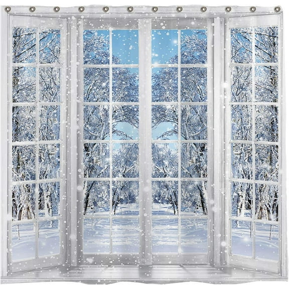 SPXUBZ 72x72 inch Winter French Window Shower Curtain Set with 12 Hooks Beautiful Nature Snowy Scenery Bathroom Curtain Durable Waterproof Fabric Bathtub Sets Home Decor