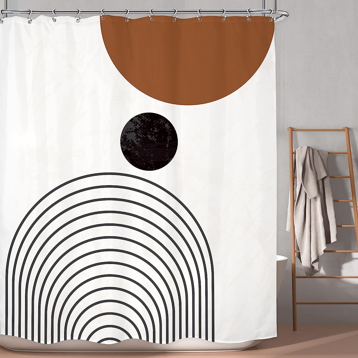 SPXUBZ Abstract Boho Lines Circle Shower Curtain Bathroom Set with 12
