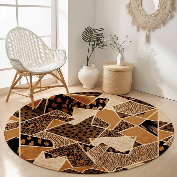 SPXUBZ Abstract Geometric Gold Brown Marble Round Area Rug, Soft Velvet Washable Circle Carpet, Non-Slip Floor Mat for Living Room Bedroom Luxury Contemporary Decor (31.5", 39.4", 63", 78.7")