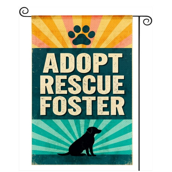 SPXUBZ Adopt Rescue Foster Garden Flag 12x18 Inch, Pet Adoption Linen Yard Flag with Dog Silhouette Design, Outdoor Decorative Flag for Animal Lover Garden Porch Decor