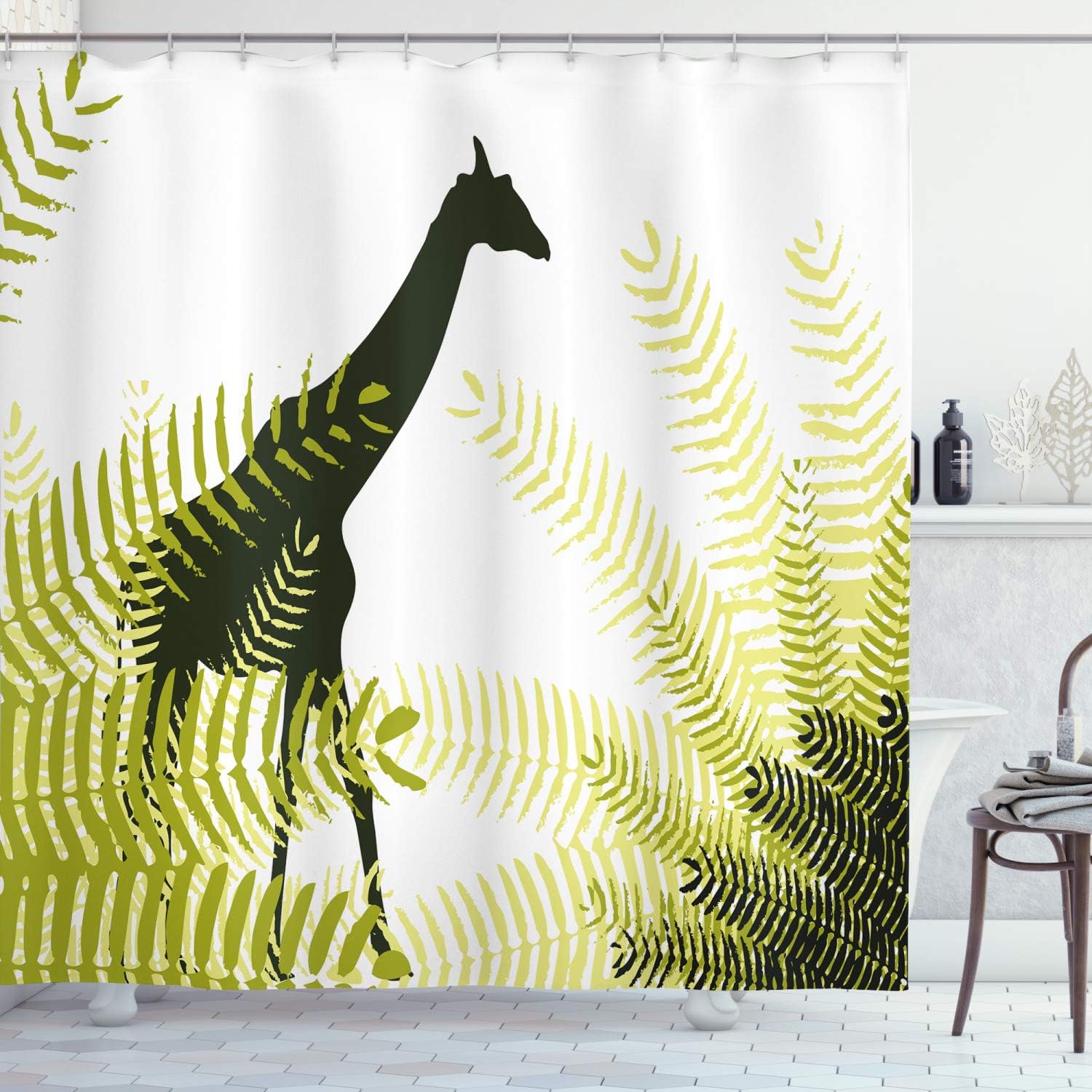 SPXUBZ Africa Shower Curtain, Silhouette of Giraffe Ferns National Park