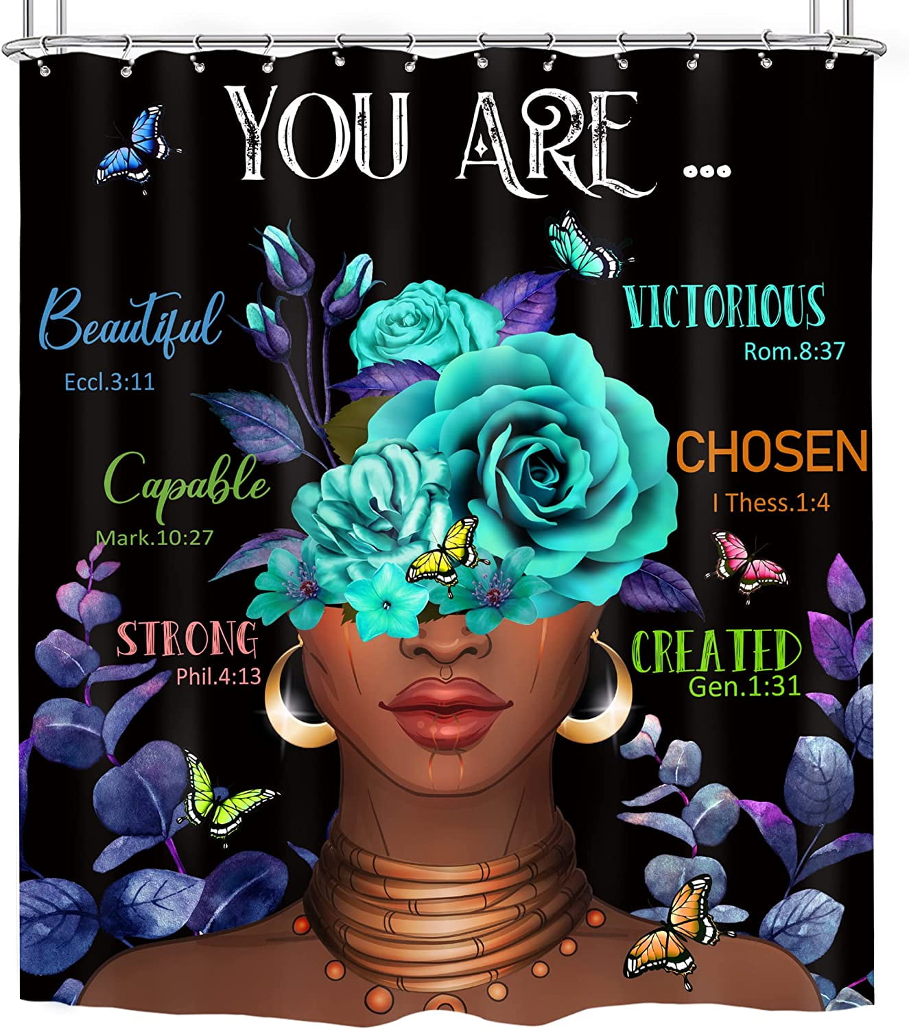 SPXUBZ African American Women Bathroom Set Queen Teal Rose Motivational