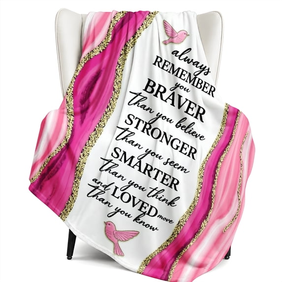 SPXUBZ Always Remember You Are Braver Pink Waves Art Flannel Throw Blanket Soft Warm Cozy Fleece Blanket Inspirational Gift Couch