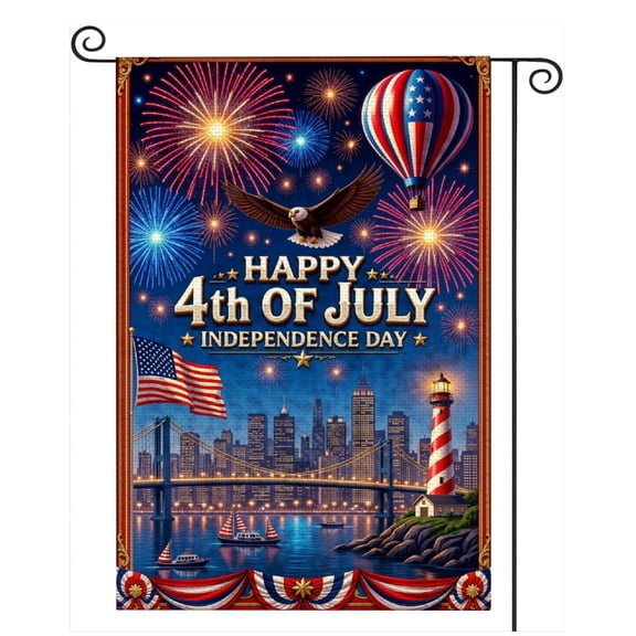 SPXUBZ American Independence Day Fireworks Garden Flag, Polyester Outdoor Lawn Yard Decorative Flag, 12x18 Inch