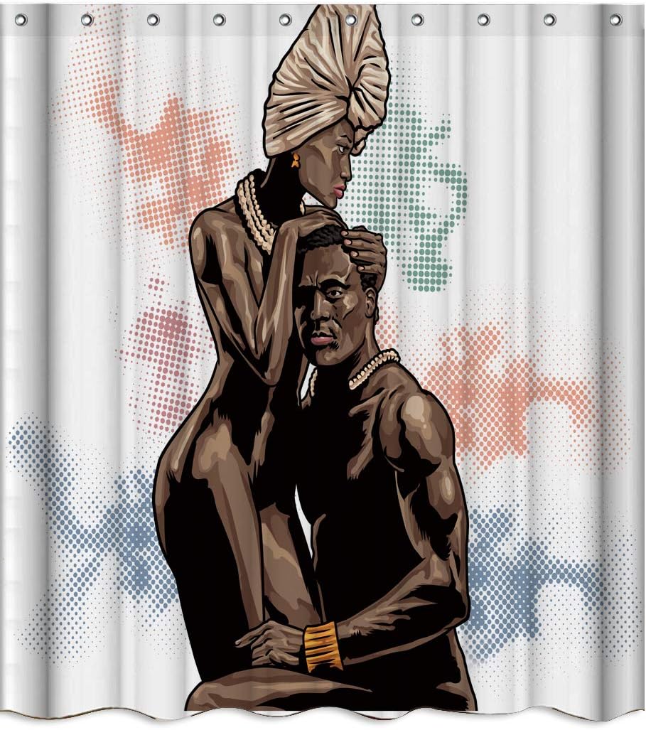 SPXUBZ American Woman Black Couple Shower Curtain Polyester with Hooks