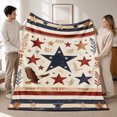 thumbnail image 1 of SPXUBZ Americana Flannel Throw Blanket, Red White and Blue Star Pattern with Striped Borders and Rustic Country Details, Patriotic Style, Soft Cozy Blanket, 1 of 5