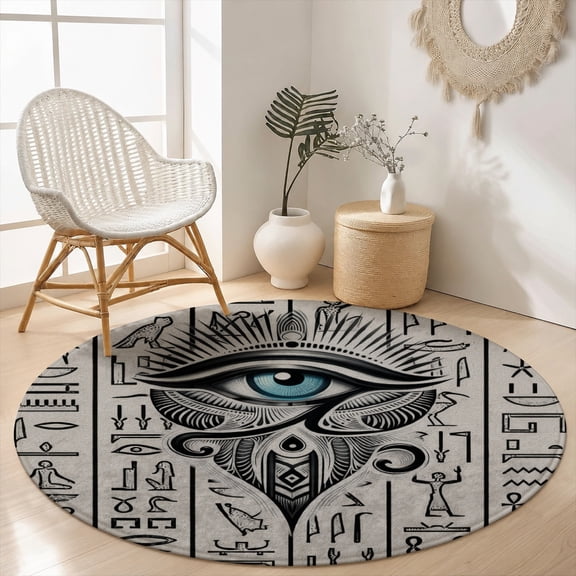 SPXUBZ Ancient Egyptian Eye of Horus Hieroglyph Round Area Rug, Velvet Washable Circle Carpet, Non-Slip Floor Mat for Bedroom Living Room History Mystery Decor (31.5", 39.4", 63", 78.7")