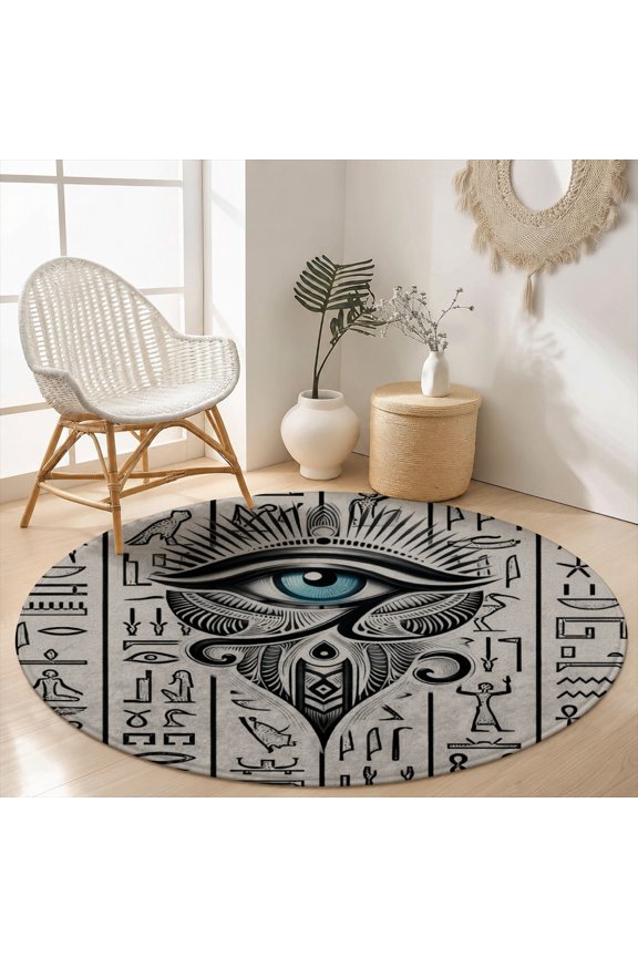 Ancient Egyptian Eye of Horus Hieroglyph Round Area Rug, Velvet Washable Circle Carpet, Non-Slip Floor Mat for Bedroom Living Room History Mystery Decor (31.5", 39.4", 63", 78.7")
