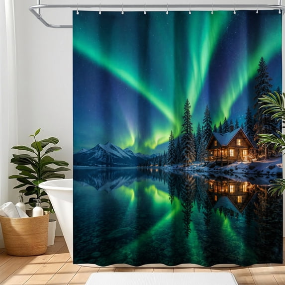SPXUBZ Aurora Shower Curtain 72 x 72 Inch, Northern Lights Bathroom Decor Curtain, Night Sky Nature Design Waterproof Bath Curtain for Modern Home