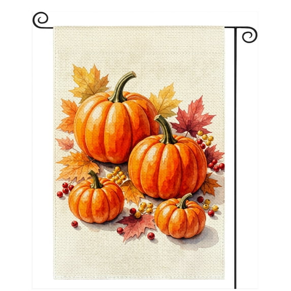 SPXUBZ Autumn Pumpkin Garden Flag 12 x 18 Inch Linen Fall Outdoor Yard Flag Harvest Pumpkins Leaves Front Porch Farmhouse Lawn Patio Seasonal Decoration